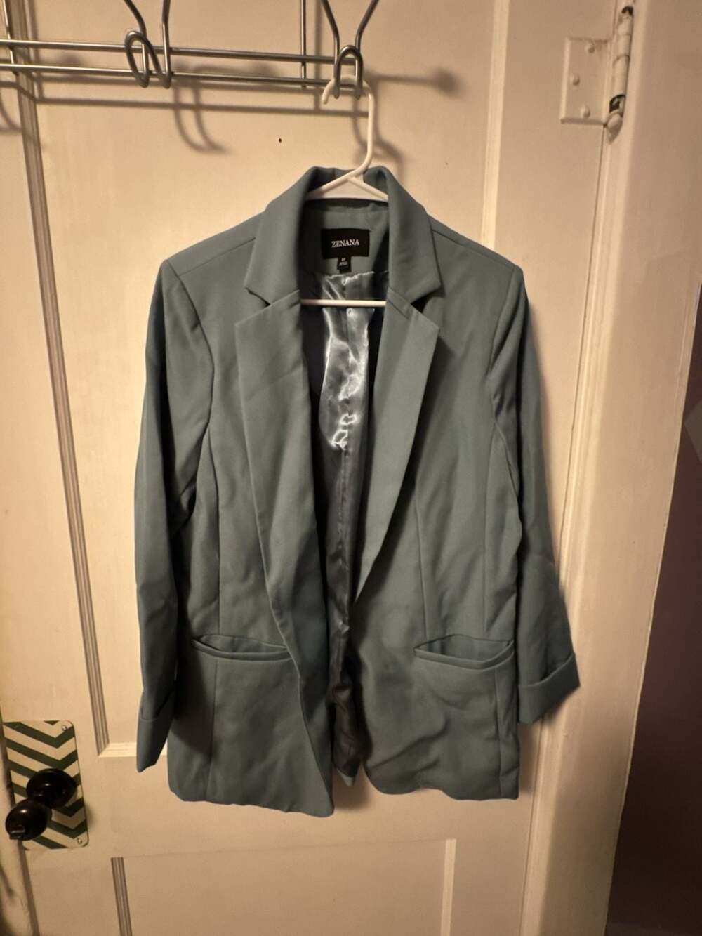 Zenana Open Front Blazer Jacket QJ-1215D4 Medium Blue Women